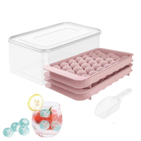 Ball Trays 2-Tier 66-Grid Reusable Jelly Maker Scoop Circle Ice Mold With Lid Kitchen Gadgets For Coffee tails