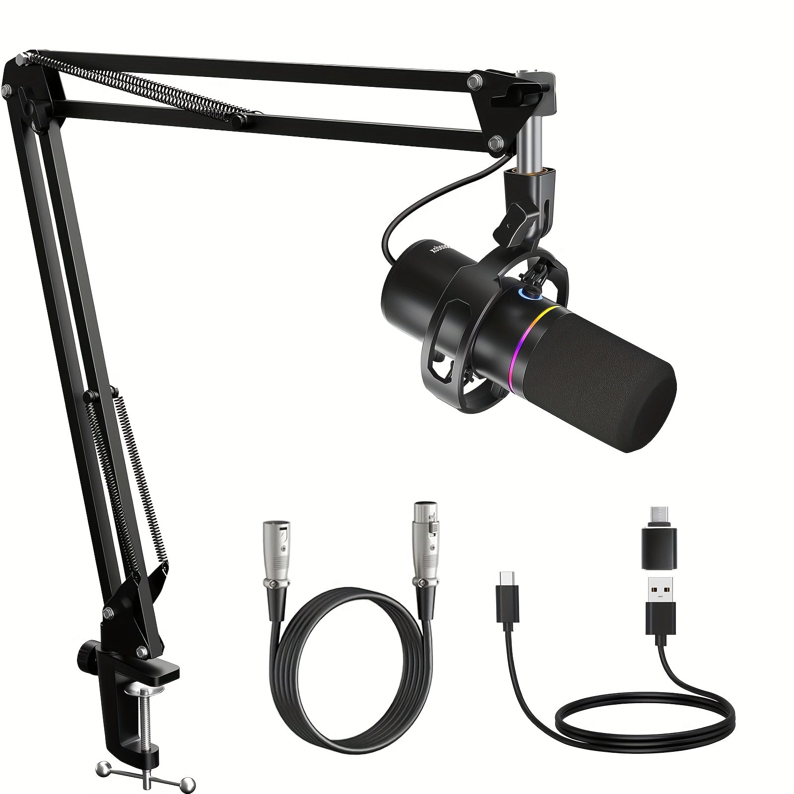 TEMU Xlr-usb Dynamic Microphone Kit, Podcast Microphone With Noise Cancellation, Independent Volume Control Gaming Microphone With Boom Arm, Mute,