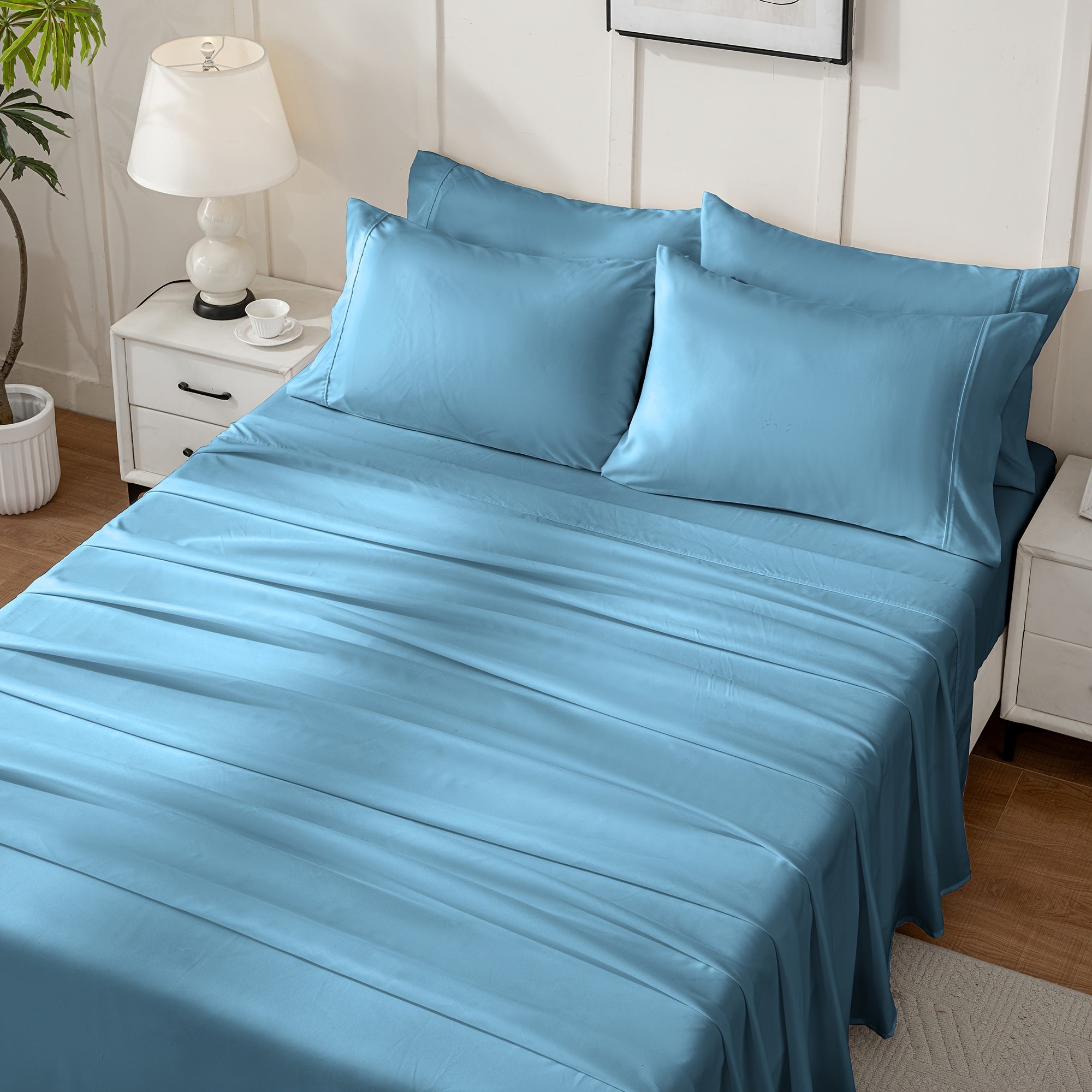 TEMU 6 Piece Bed Sheet Set, Queen Size - 1400 , Deep Pocket Bedding Includes 1 Flat Sheet, 1 Fitted Sheet, 4 Pillowcases, Wrinkle Resistant &