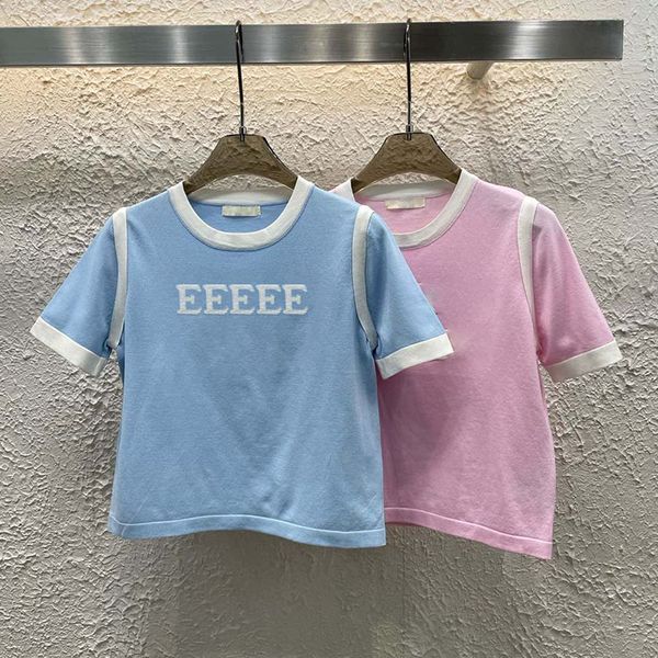 Summer Design Knitted Tees Women Letter Print T Shirts Casual Short Style Knitting Tshirts