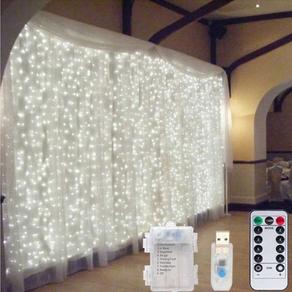 LED Curtain Fairy Lights USB Battery Powered String Lights Christmas Garland For New Year Party Wedding Camping Home Decoration Y240903