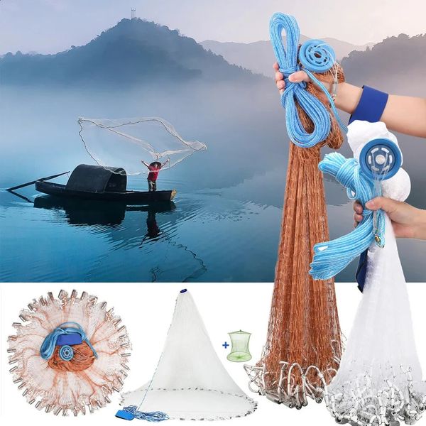 Saltwater Fishing Cast Net for Bait Trap Fish 3ft4ft5ft6ft8ft Radius Casting Nets with Heavy Duty Zinc Sinker Easy to Throw 241105