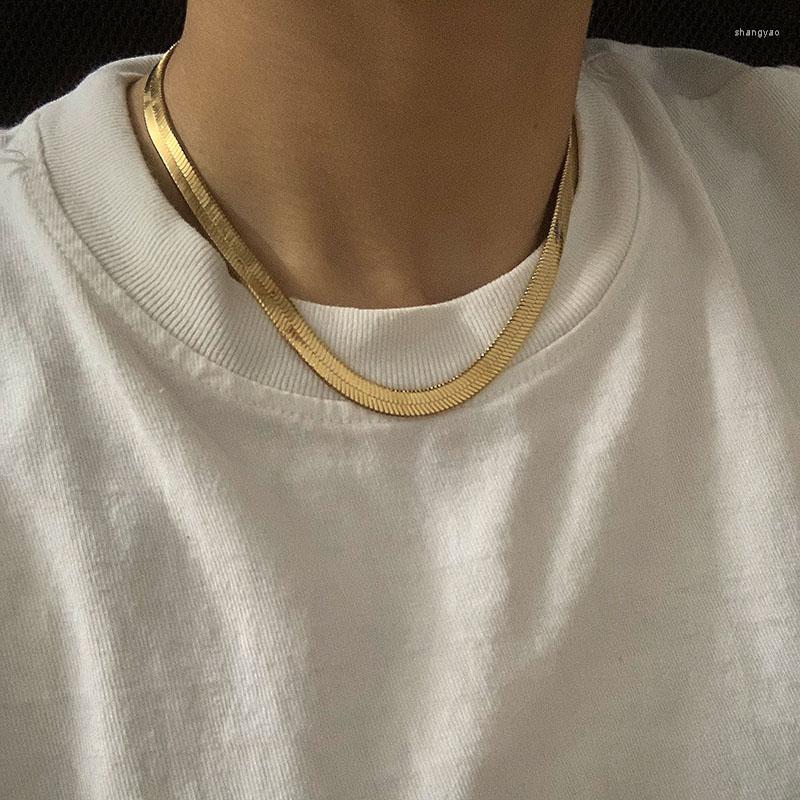 Chains Snake Chain For Women Men Gold Color Flat Herringbone Choker Necklace Hip Hop Fashion Jewelry Gift