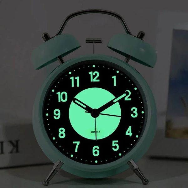 Silent Non-Ticking Analog Quartz 4 Inches Battery Operated Twin Bell Loud Alarm Clock with Backlight for Bedroom 241225