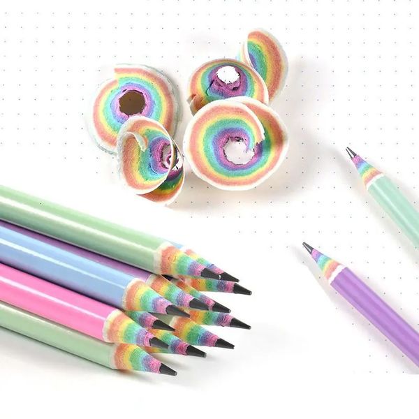 Pencils 12pcs-box HB Black Lead Rainbow Paper Pencil Set Children&#039;s Writing and Painting Kids Sketch Comic Pen School Stationery Gift 2