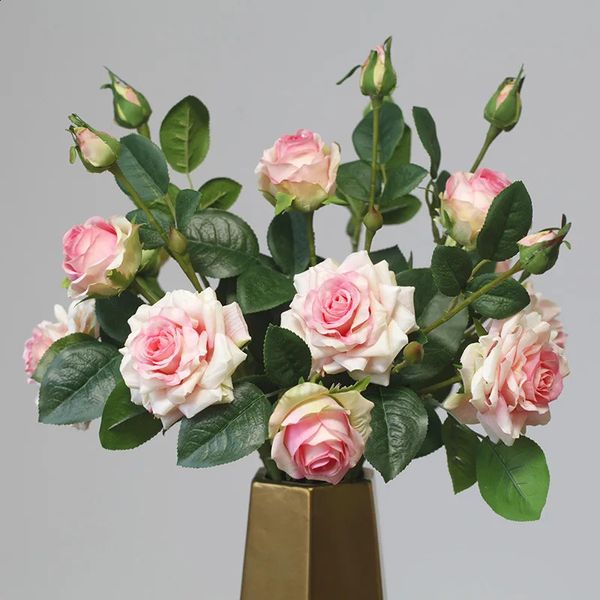 3 Heads High Quality Rose Fake Flowers Artificial Hand Feel Mosturizing Flowers Plants Home Living Room Office Party Decoration 240805