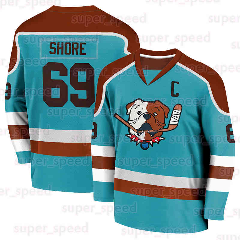 Blueberry Ice Hockey Jersey 69 Shore Shoresy Sudbury Bulldog Mens Adult ed Movie Jerseys Blue Black Friday C Patch Long sleeves Clothing