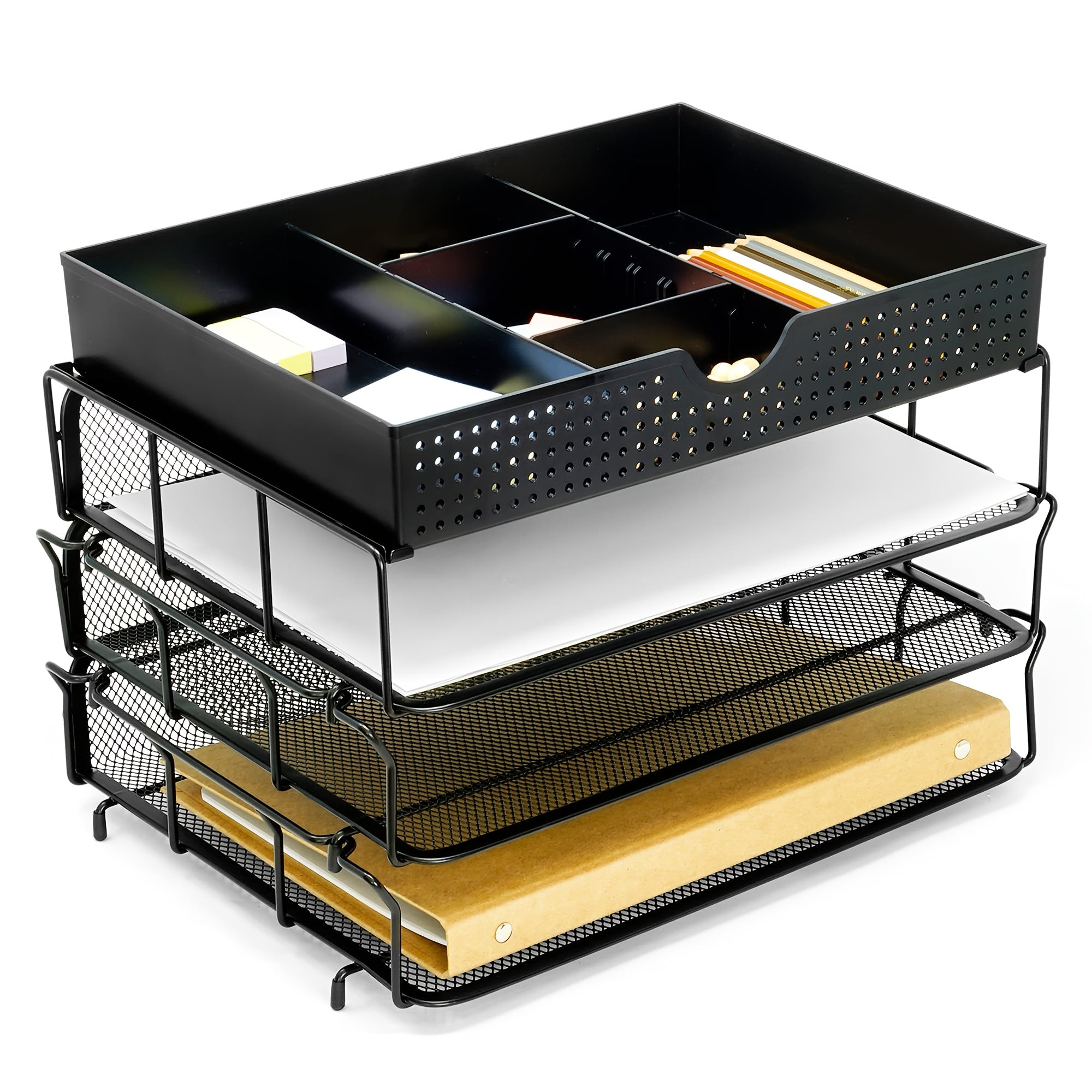 TEMU 5-4-tier Stackable File Storage Rack, Student Desktop A4 Paper Organizer, Tray- Office Supply Storage Rack For Sorting, Suitable For Offices,