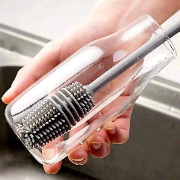 Silicone Brush Cup Scrubber Glass Cleaner Kitchen Cleaning Tool Long Handle Drink Wineglass Bottle Glass-Cup-Cleaning-Brush 0417A