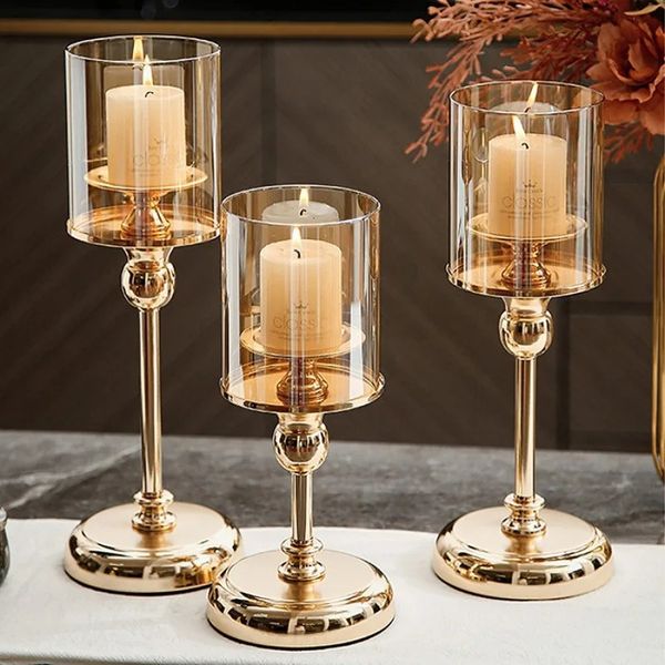 Modern Metal Glass Candle Holders Aromatherapy Romantic Candlelight Bedroom Living Room Party Bar Home Decorations Handicrafts 240717