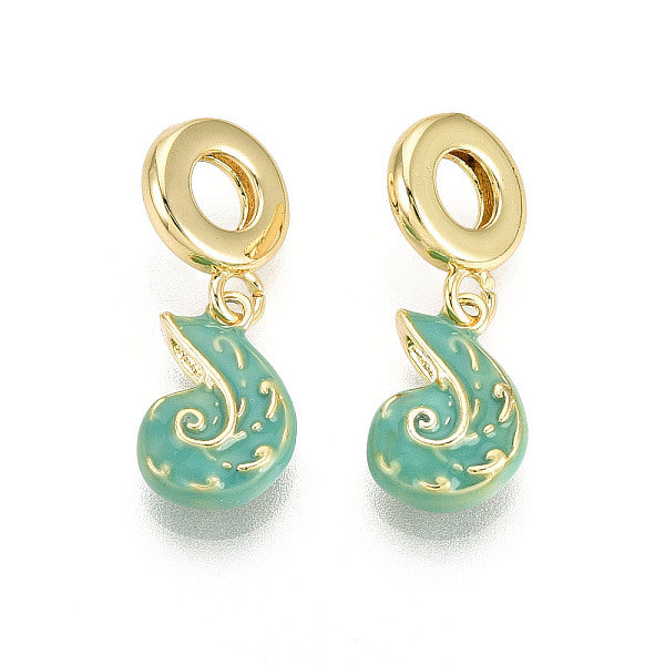 Breloques pendantes européennes en laiton et émail turquoise