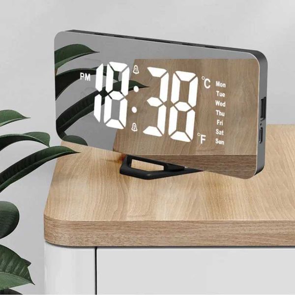 Mirror Digital Alarm Clock Auto Dimming Night Mode Table Clock Touch Snooze USB Output Charge Dual Alarm Electronic LED Clocks Y240904