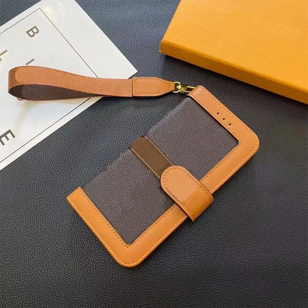 Luxury Leather Flip Wallet Phone Case for iPhone 16 15 14 Samsung S25 S24 S23 Wrist Strap Card Holder Magnetic Snap-button Closure Hardwares