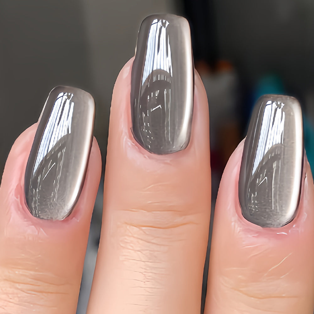 TEMU Enhance Your 24pcs Chinese-style Chic And Stylish Black-gray Cat-eye Glossy Press-on Nails, A Versatile Set Suitable For Women And S. Includes