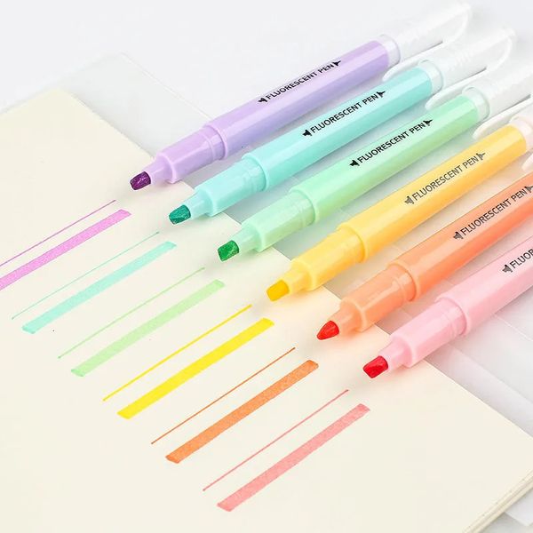 6PcsSet Double Head Highlighters Drawing Pen Marker for Student School Office Supplies Cute Kawaii Stationery Art 240320