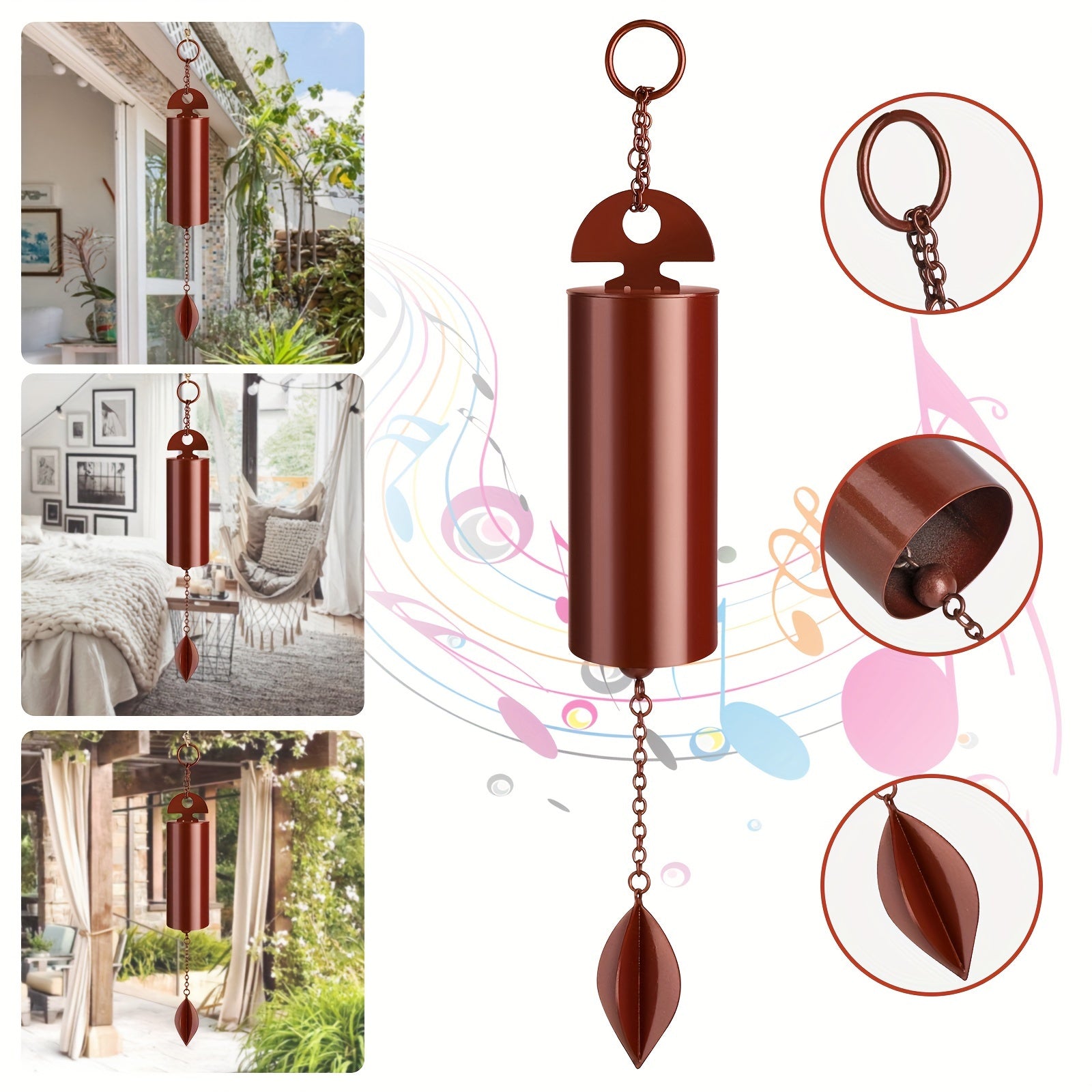 TEMU 9.8inch , Wind Chime Pendant, Deep Tone Retro Metal Decoration For Home Outdoor Garden Hanging Decor