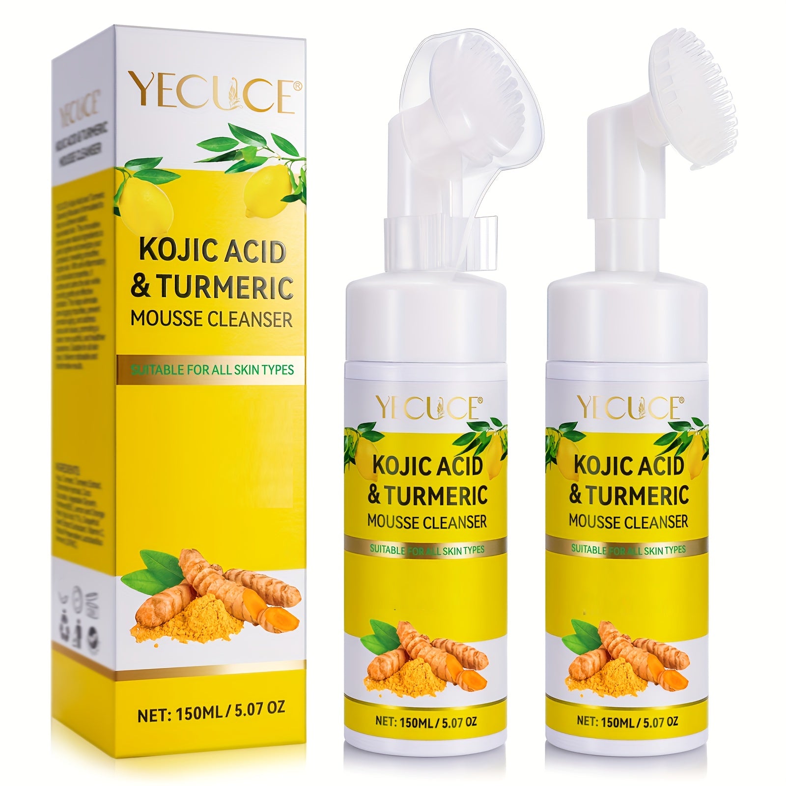 TEMU 2pcs Kojic Acid Turmeric Facial Cleansing Mousse, 300ml Large Capacity, Cleansing Skin Mousse Cleanser, Cleansing Day And Night