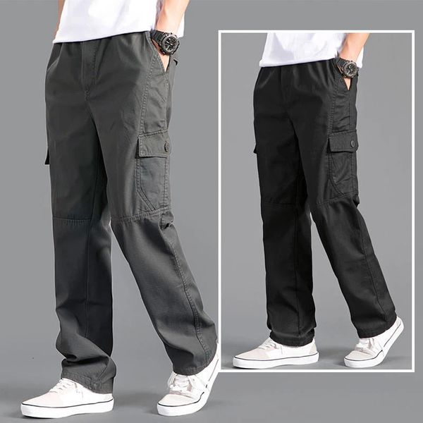 Cargo Pants Mens Loose Straight Oversize Clothing Solid Grey Versatile Work Wear Black Joggers Cotton Casual Male Trousers 240305