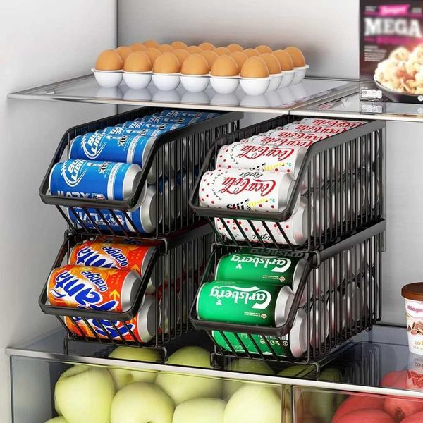 Stackable Soda Can Organizer for Refrigerator Can Holder Dispenser Food Storage for Refrigerator KitchenCountertopsBlack Y250117