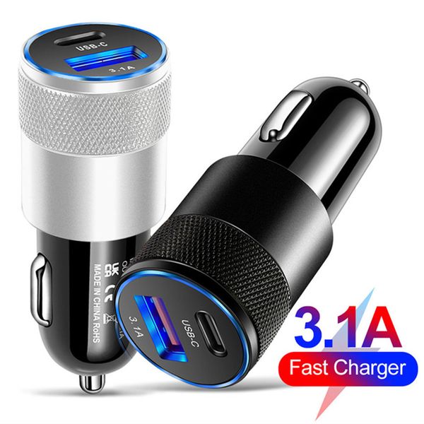 3.1A USB PD Car Charger Metal Aluminum Alloy Chargers C Car Charging