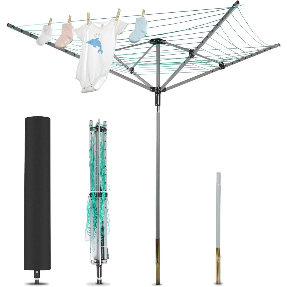 TEMU Rotary Outdoor Umbrella Drying Rack Umbrella Clothesline Rotary Dryers Clothes Line 4 Height Adjustable Foldable Retracting With 165ft