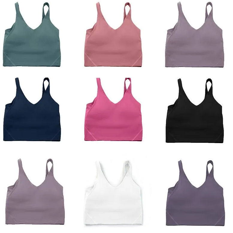 LL Womens Yoga Bra align tank lingerie Summer U-shaped No Steel Ring Built-in Chest Pad Sports Bra for Women Gym Sleeveless Fitness Yoga Fashion Tan
