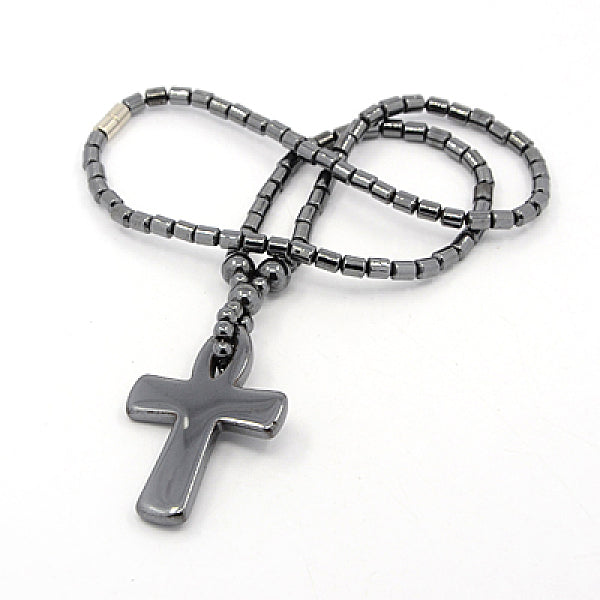 Cruz ankh santo collares para hombre colgante de hematita