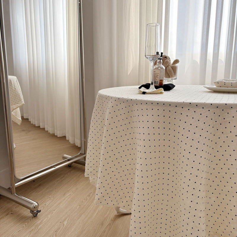 Black polka dot tablecloth, coffee table cover, bedside table dustproof cloth, photo background cloth, camping picnic cloth N9ER01