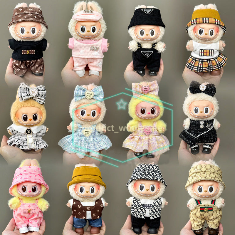 Fashion Clothes hats bows Ropa Labubu Clothes Outfit Doll Accessories For 15-17cm Labubu V2 V1 Plush Dolls Suspenders Suit Free shipping
