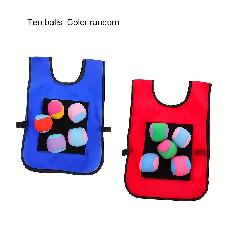 TEMU 12pcs Popular Sticky Ball Game Set, 2 Vests + 10 Balls, Outdoor Group Activities For Throwing And Sandbag Games, For You From: Red, Blue, Green,