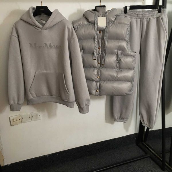 New cotton jacket three piece hooded vest jacket+letter printed long sleeved hooded fleece hoodie+casual pants X241112