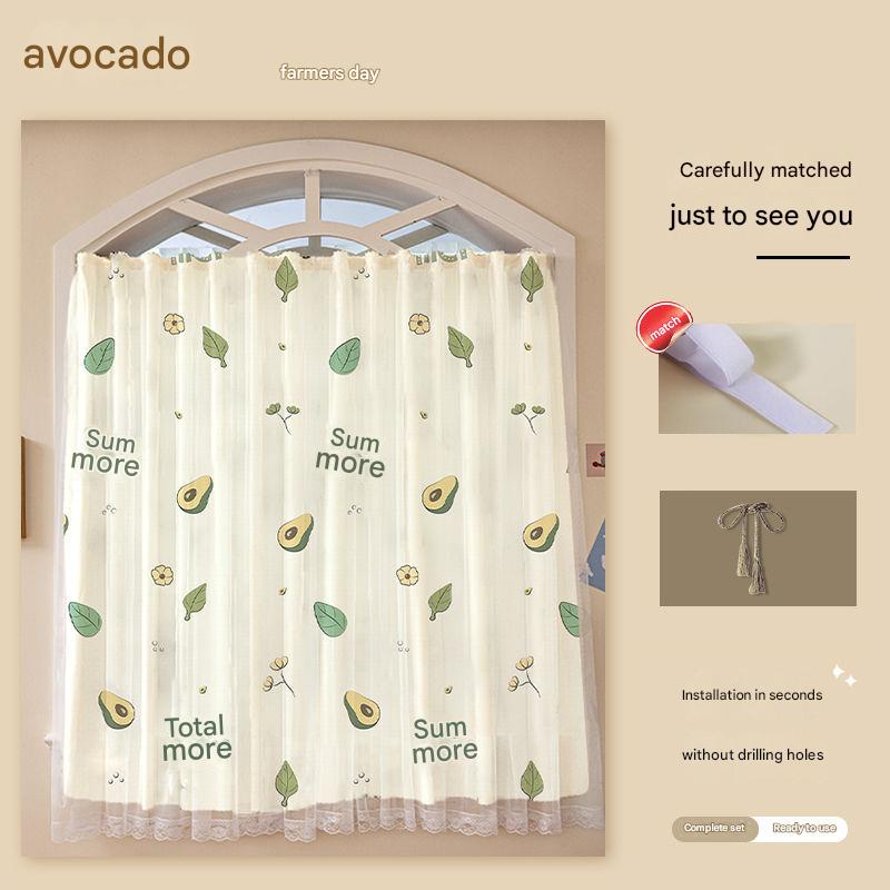 YL-36848 Punch-free installation simple curtain blackout cloth sunshade with rod small short window door curtain rental house partition curtain