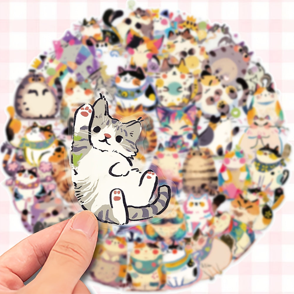 TEMU 50pcs Of Cat Transparent Diy Waterproof Graffiti Stickers For Notebooks, Guitars, Notebooks, Helmets, Skateboards, Suitcases, Mobile Phones And