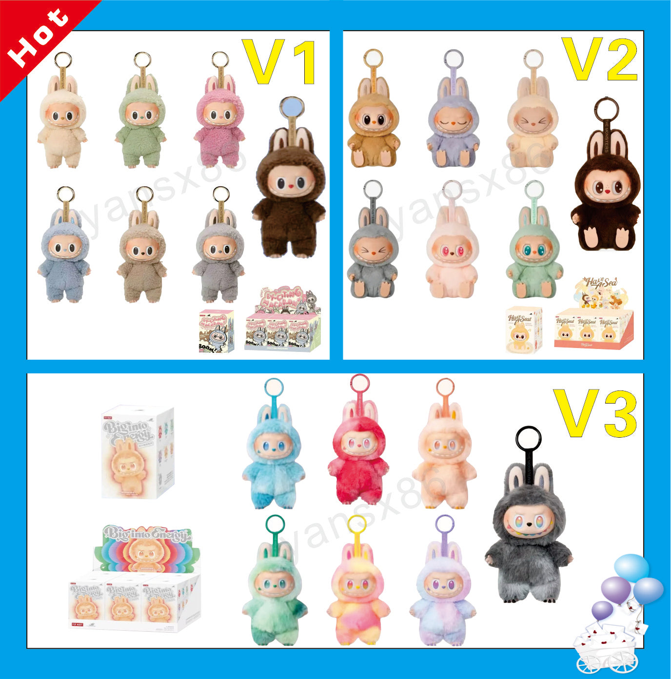 Labubu V3 V2 V1 Mythical Creature Large Energy Series Blister Card, Play Doh, Keychain, Decorative Gift, Blister Bag, size 17*8, suitable for childr