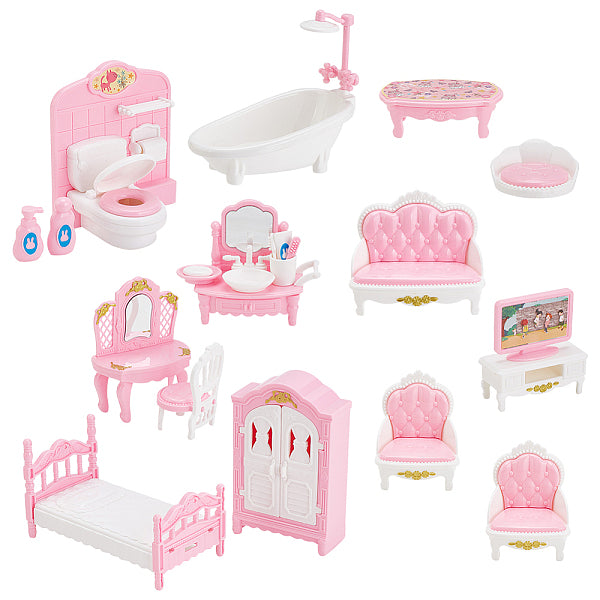 Plastic Doll Bedroom & Bathroom & Living Room Furniture Kit