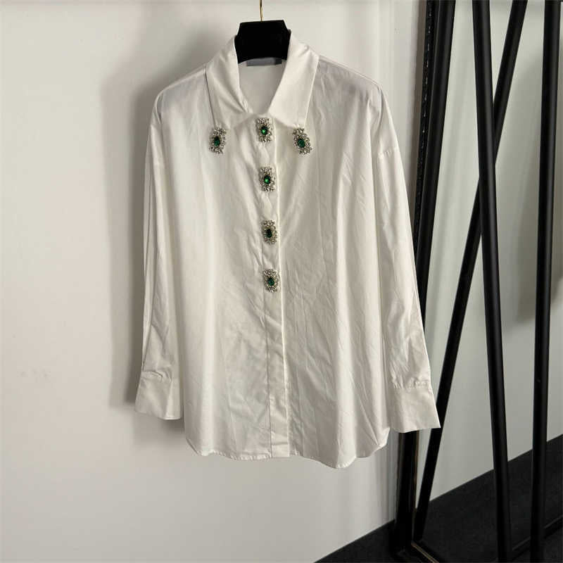 diamond floral buttons blouses designer for women long-sleeved lapel Loose-fit top Elegant versatile Luxury casual brand shirt S-L