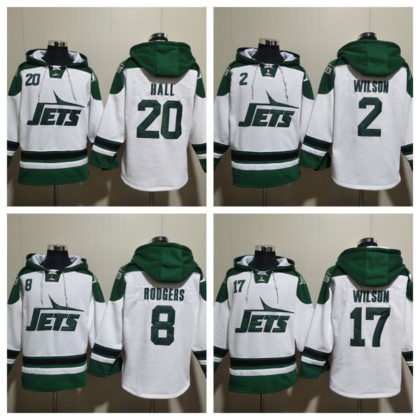 Football hoodie 8 Aaron Rodgers Football Jersey New 2 Zach Wilson 17 Garrett Wilson Yorks 20 Breece Hall 1 Sauce Gardner 95 Quinnen Williams