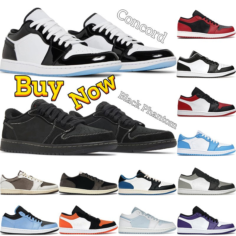 black phantom basketball shoes 1s jumpman 1 low Concord Reverse Mocha Bred Toe Cactus Jack Shadow UNC womens sports sneakers trainers size 5.5-11