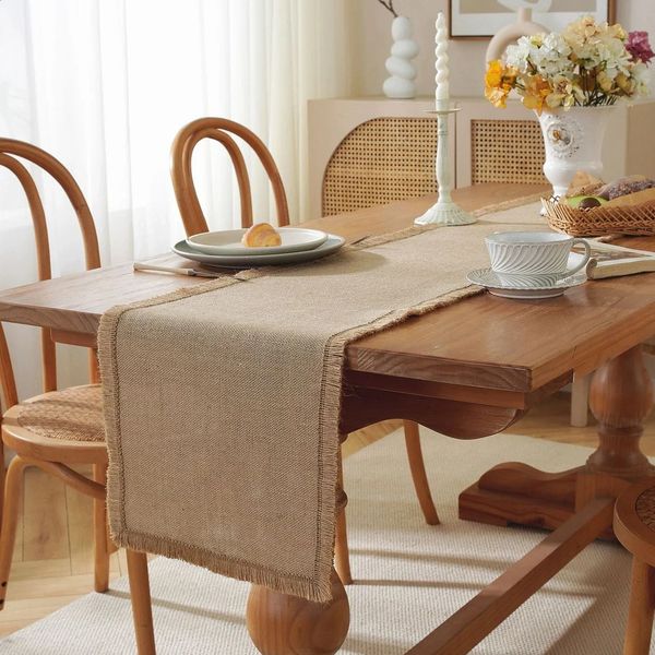 Natural Linen Table Runners Holiday Wedding Decoration Tablecloth Lace Table Flag Bed Tail Scarf Household Dining Table Decor 250116
