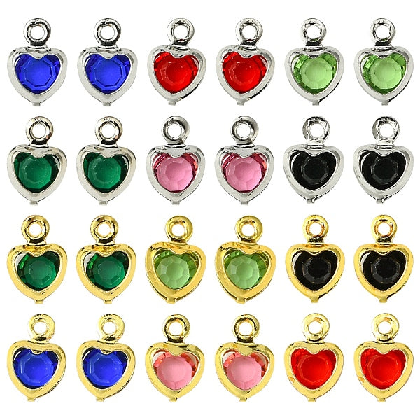 24 Stück 12 Farben Herz Rack Beschichtung Messing Glas Charms