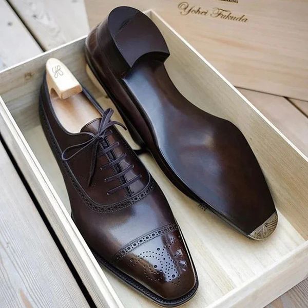 Oxfords Shoes for Men Brown Black Business Laceup Pu Office Brogue Dress Zapatos De Vestir Hombre Mens 241112