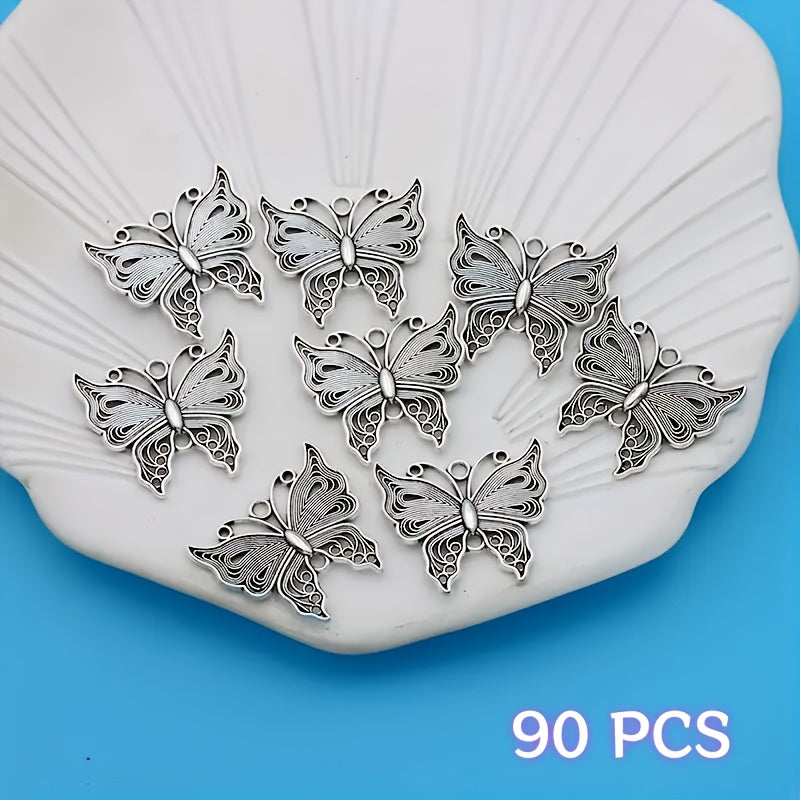 TEMU 90pcs Vintage Hollow Pendant - Alloy Small Business Goods For Making Necklaces- Earrings, Craft Supplies, Delicate Design, Elegant Charm,
