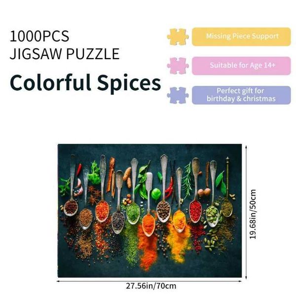 Puzzles 50*70cm 1000 Piece Adult Paper Jigs Puzzle Colorful Spices Geometric Shape Series Stress Relief Entertainment Children Toy