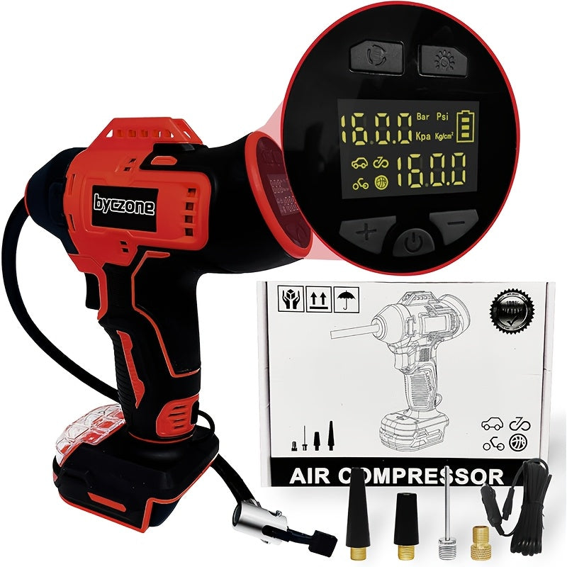 TEMU 18v Battery-compatible Cordless Tire Inflator - Portable Handheld Air Compressor With Digital Pressure Gauge, 160psi For Cars, Motorcycles,