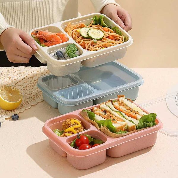 Microwave Lunch Box Wheat Straw Dinnerware Food Storage Container Children Kids School Office Portable Bento Box Lunch BagXJ2408