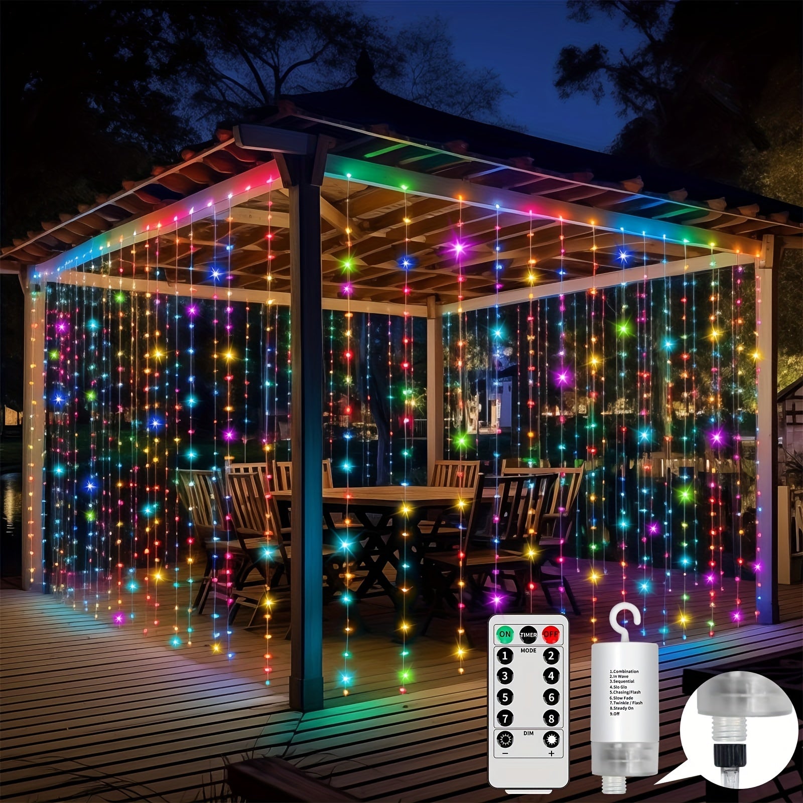 TEMU Upgraded 300led Curtain Lights Battery Operated Outdoor, 10ftx10ft Twinkle Hanging Waterfall Lights With Remote Control, 8 Mode Dimmable String