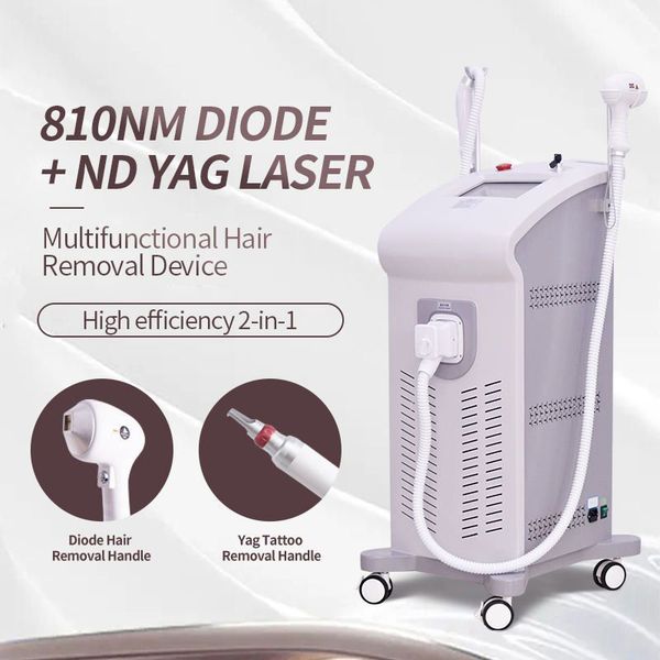Non-invasive Hair Removal 810 Diode Laser + Powerful Nd Yag Picosecond Tattoo Removal Pigment Correction Skin Rejuvenation 2 Handles Beauty