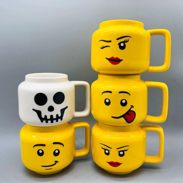 Mugs Cartoon Ceramic Mug Cup 250ML with Cute Impish Expression Figure Head Pattern Coffee Milk Tea Drinkware for Couple Friend Family