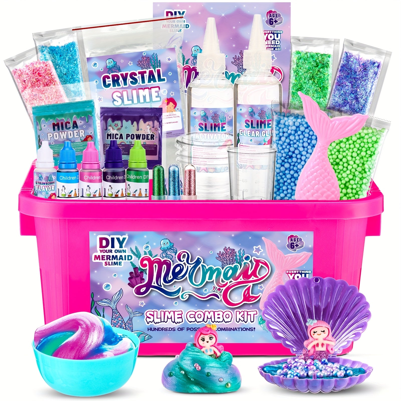 TEMU Easter Gift Mermaid Slime Kit For Girls, Slime Pack Birthday Party Gift, Slime Making Kit For Kids Age 8-12 Diy Soft Glitter Glossy Metallic