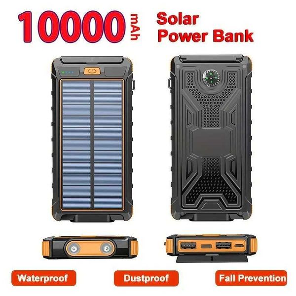 Power bank 10000mAh Portable Solar Power Bank Powerf Charging Powerbank External Battery Charger Strong Light LDE Light for Smartphones Z241